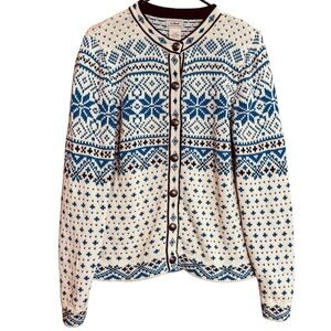 L.L. Bean Vintage Women's Cardigan Sweater S Nordic Fair Island Blue Cream